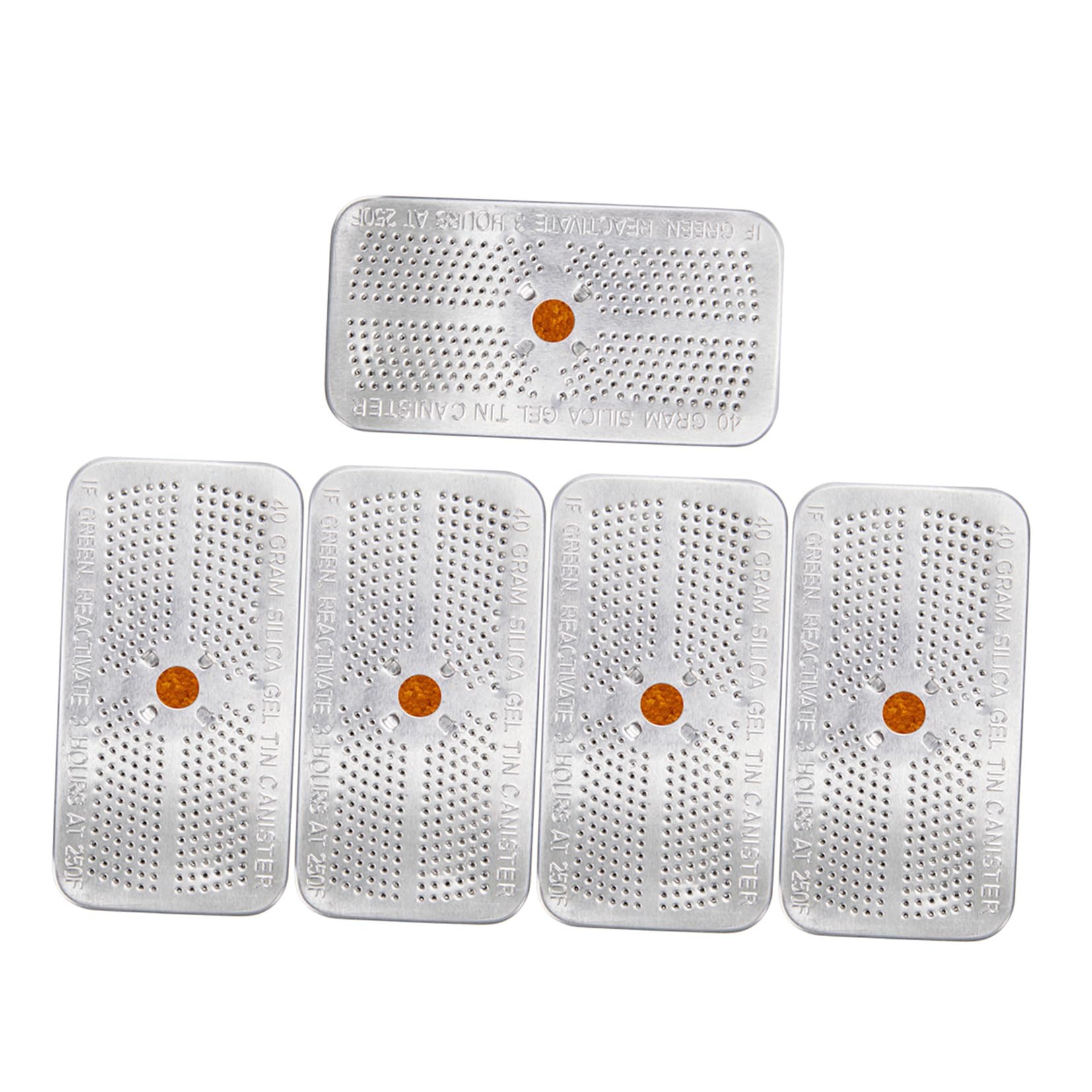 Yardenfun 5 Pezzi Essiccante di Silice da 40 Gram in Scatola di Alluminio Indicatrici Arancioni, Assorbente di Umidità per Casseforti e Fotocamere