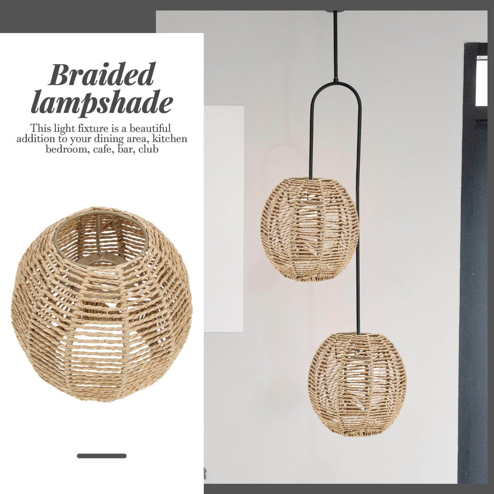 2pezzi Paralume Rattan Intrecciato per Lampada a Sospensione, Coprilampada in Corda Imitazione, Stile Rustico Farmhouse, per Casa e Bar, Attacco E27