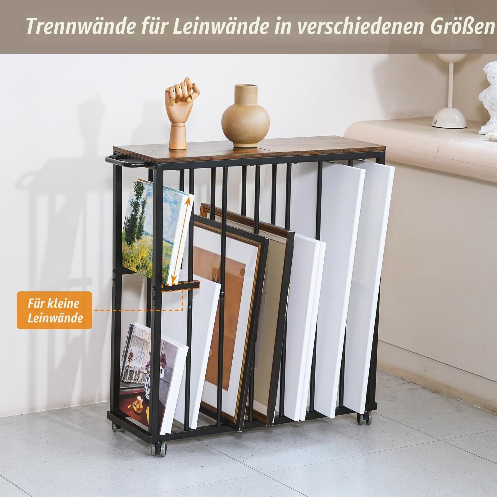 ikkle Großes Kunst-Aufbewahrungsregal, zum Trocknen von Malereien, Leinwandregal mit Rollen, Kunstaufbewahrung, Präsentationsständer für Leinwand, Rahmen, Zeichenbrett, Metallhandwerk Druckregal für