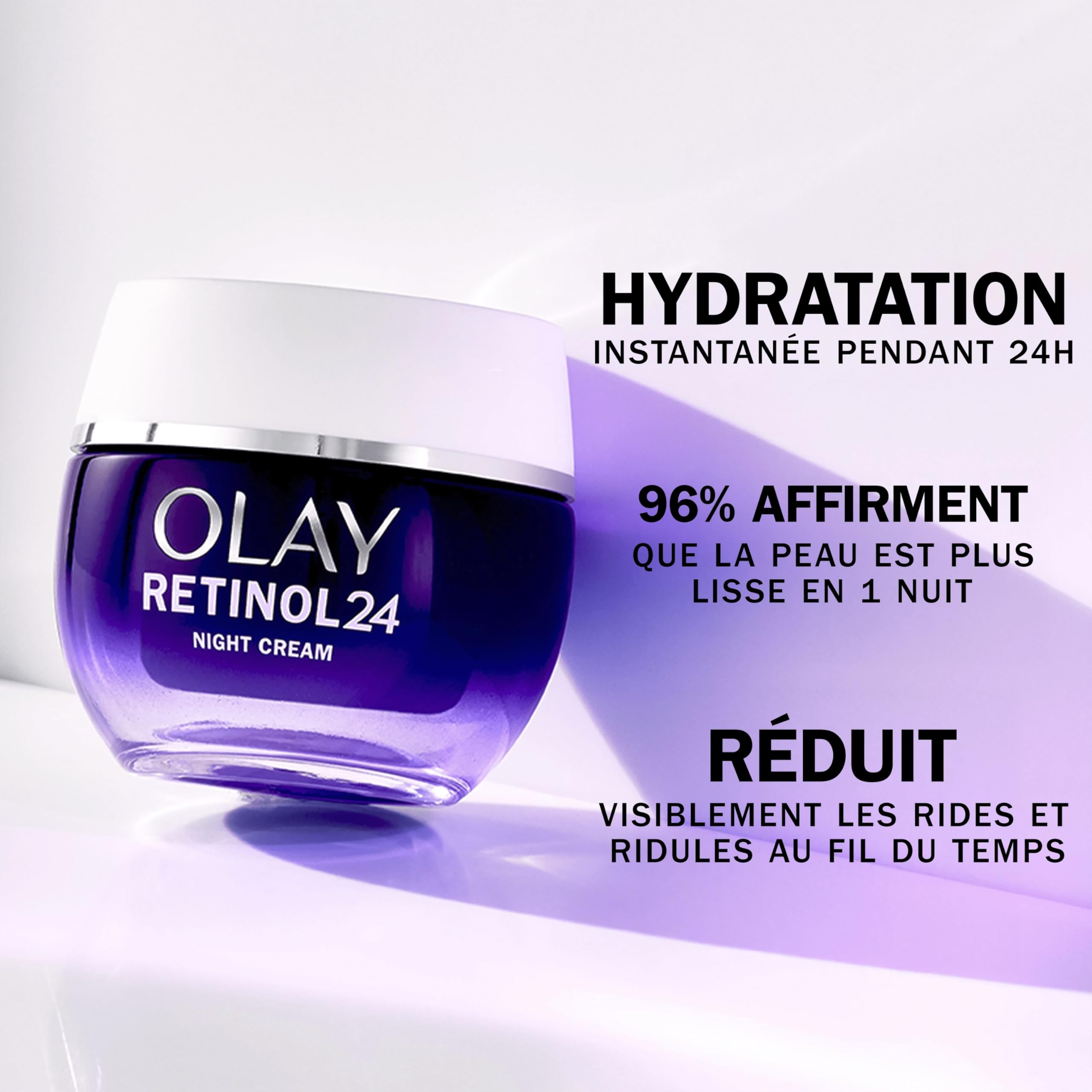 Olay Retinol 24 Crème de Nuit Hydratante pour le Visage, Soin à la Vitamine E Antioxydant. Soin de Nuit Anti-Âge: Lisse, Régénère et Hydrate, 50ml
