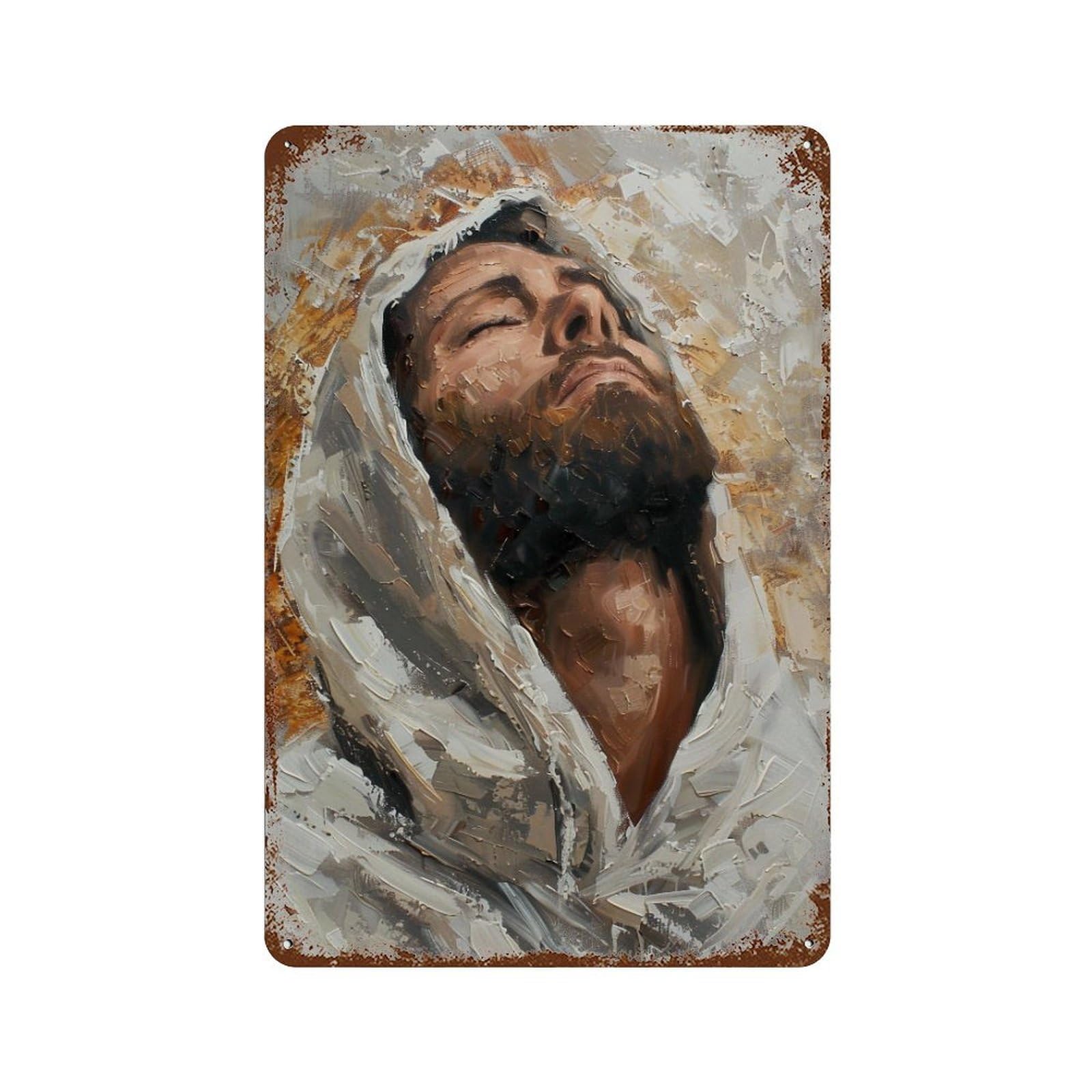 YHGERTKU Praying Man with White Hood Impasto 01 Wall Art Retro Iron Vintage Metal Tin Sign Poster Modern Decor for Living Rooms Gift 30x20cm