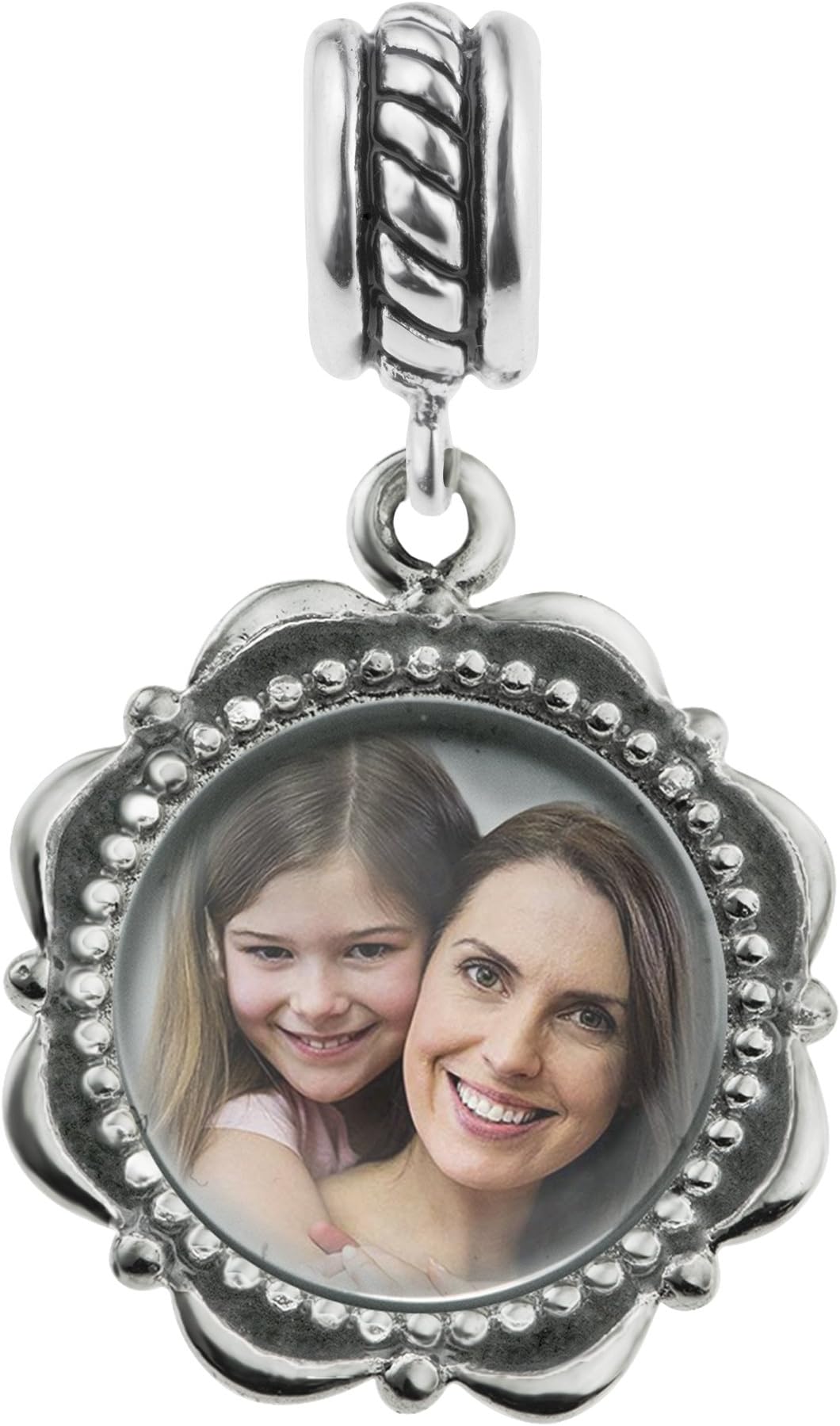 Qina CSterling Silver Custom Personalized Dangle Photo Flower Frame Bead F/ European Charm Bracelet Gift f/ Family Friend Wife Daughter, Sterling Silver