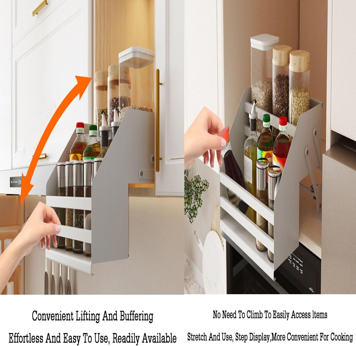 Pull-Out Cabinet Organizer Pull-Down Shelves,2-Tier Wall Shelf Spice Rack,Space Saving for Home Wall Cabinet Storage