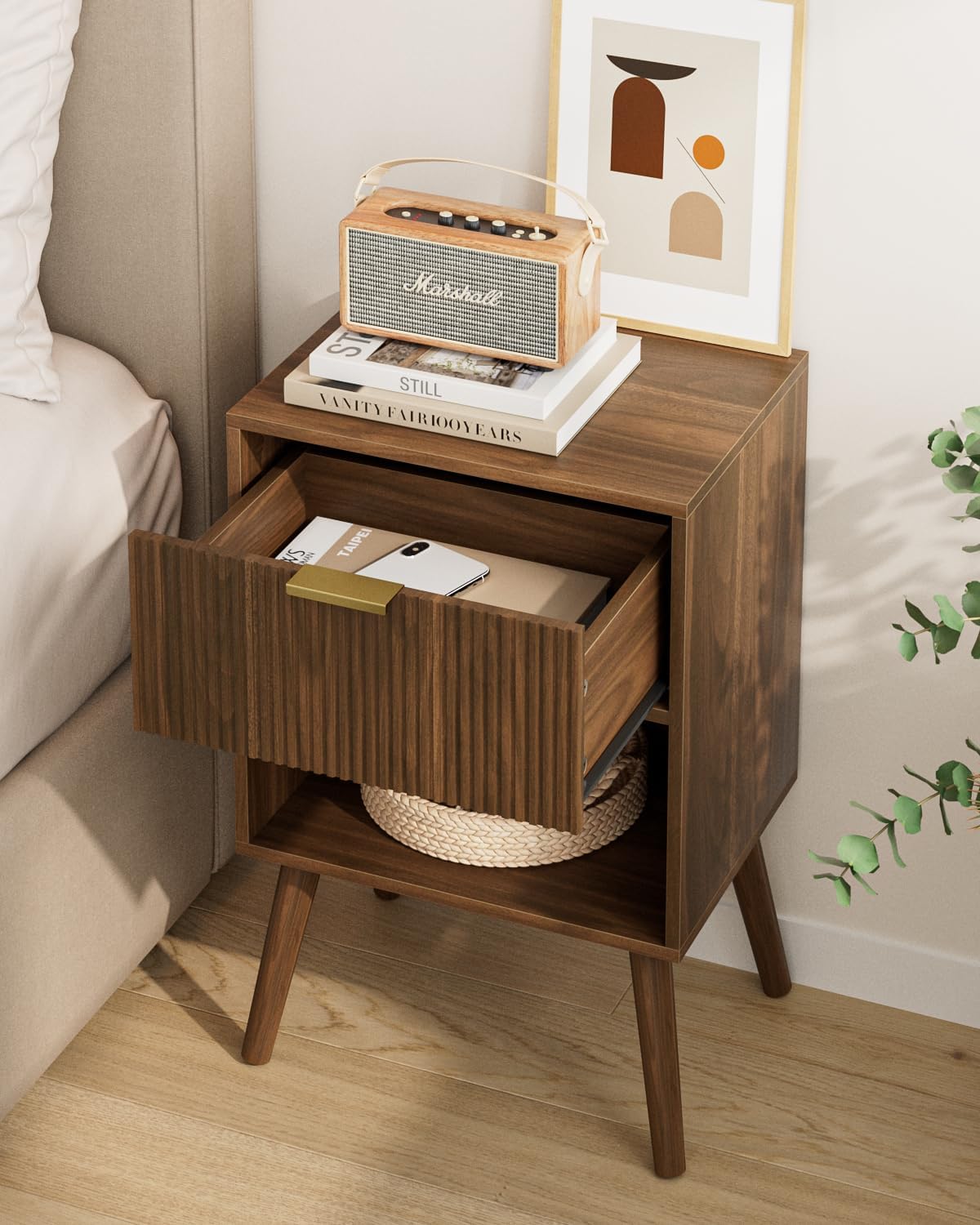 Nightstand, Small Side Table, Bedside Table with Drawer, Modern Night Stand, End Table for Bedroom, Living Room (Walnut Stripe) - Image 4