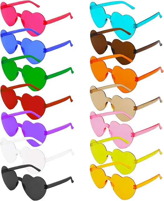 Lunettes de Fête en Coeur Hippie - 14 Paires Sans Bord pour Anniversaire Carnaval Soirée à Thème
