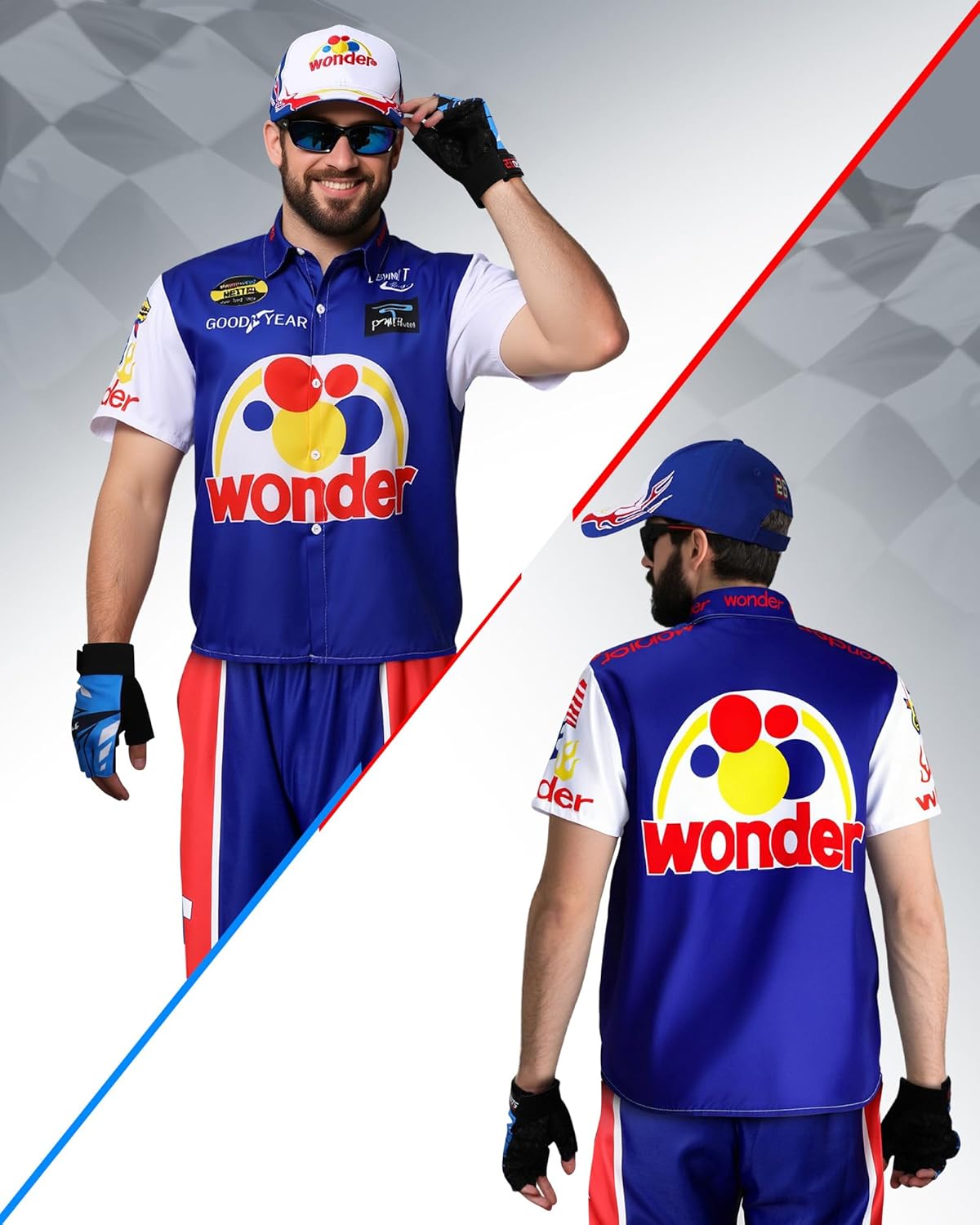 6PCS Characters Costumes in Talladega Nights Shirt Gloves and Accessories Set Race Car Costume for Parties and Halloween - Image 2