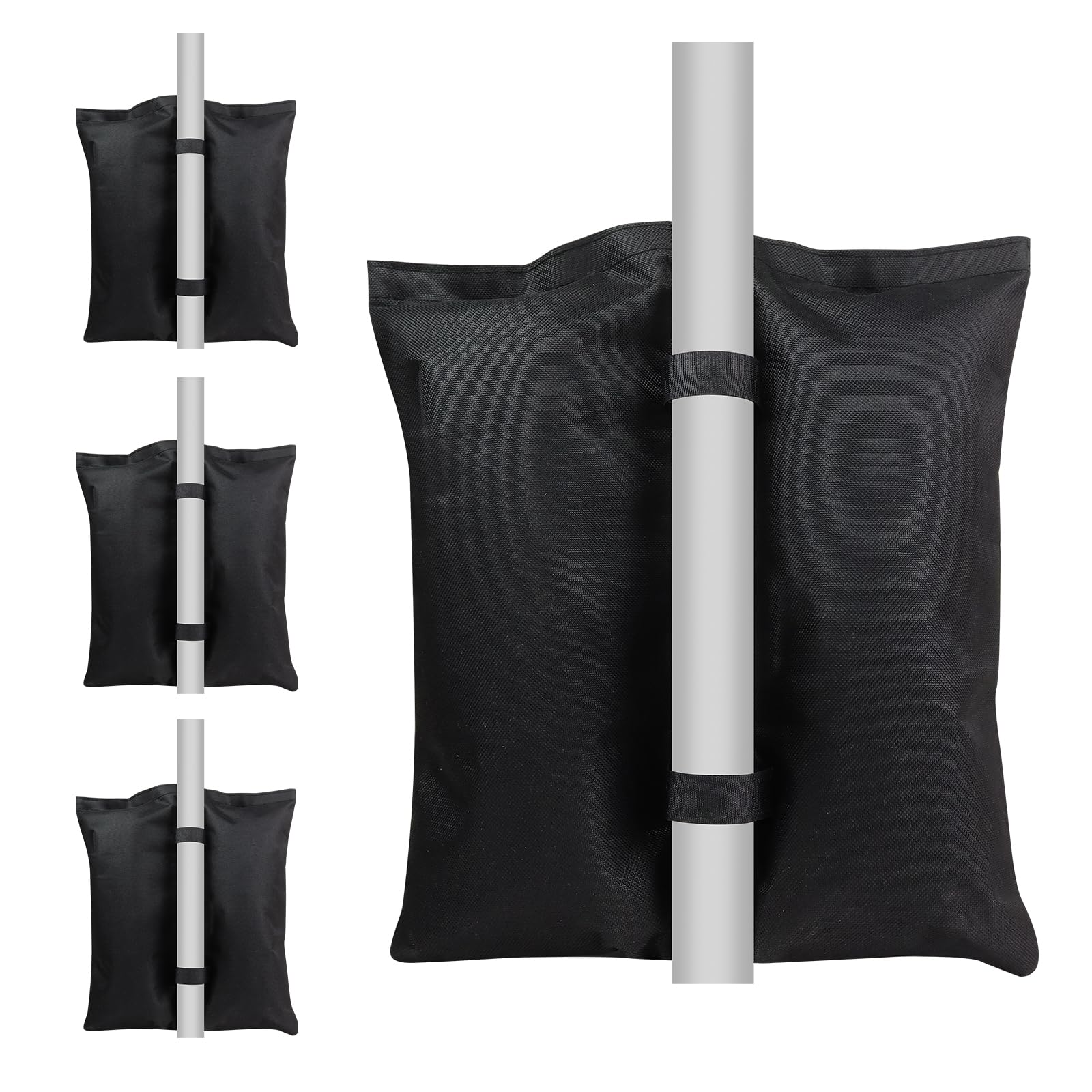 ZHSX 4 Pack Gazebo Sand Weights, Heavy Duty Sandbag Weights, Sand Weight Bags for Pop up Canopy Tent, Patio Umbrella, Parasol, Trampolines Weighted Feet Bag, Black - Without Sand