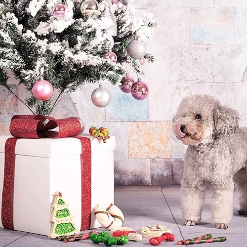 Vista 9 de Calcetín navideño con golosinas de cuero crudo para perros MON2SUN para perros pequeños a medianos (13 unidades)