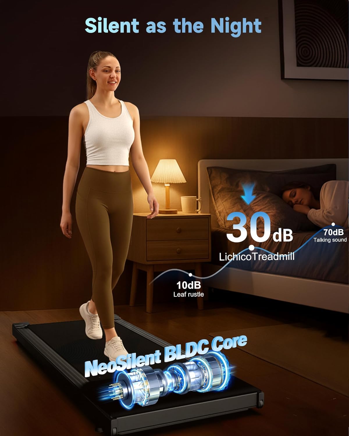 similar to product lichico neosilent walking pad treadmill under desk for home with bldc core and extra-large belt, app and remote control, portable and compact for small space standard03