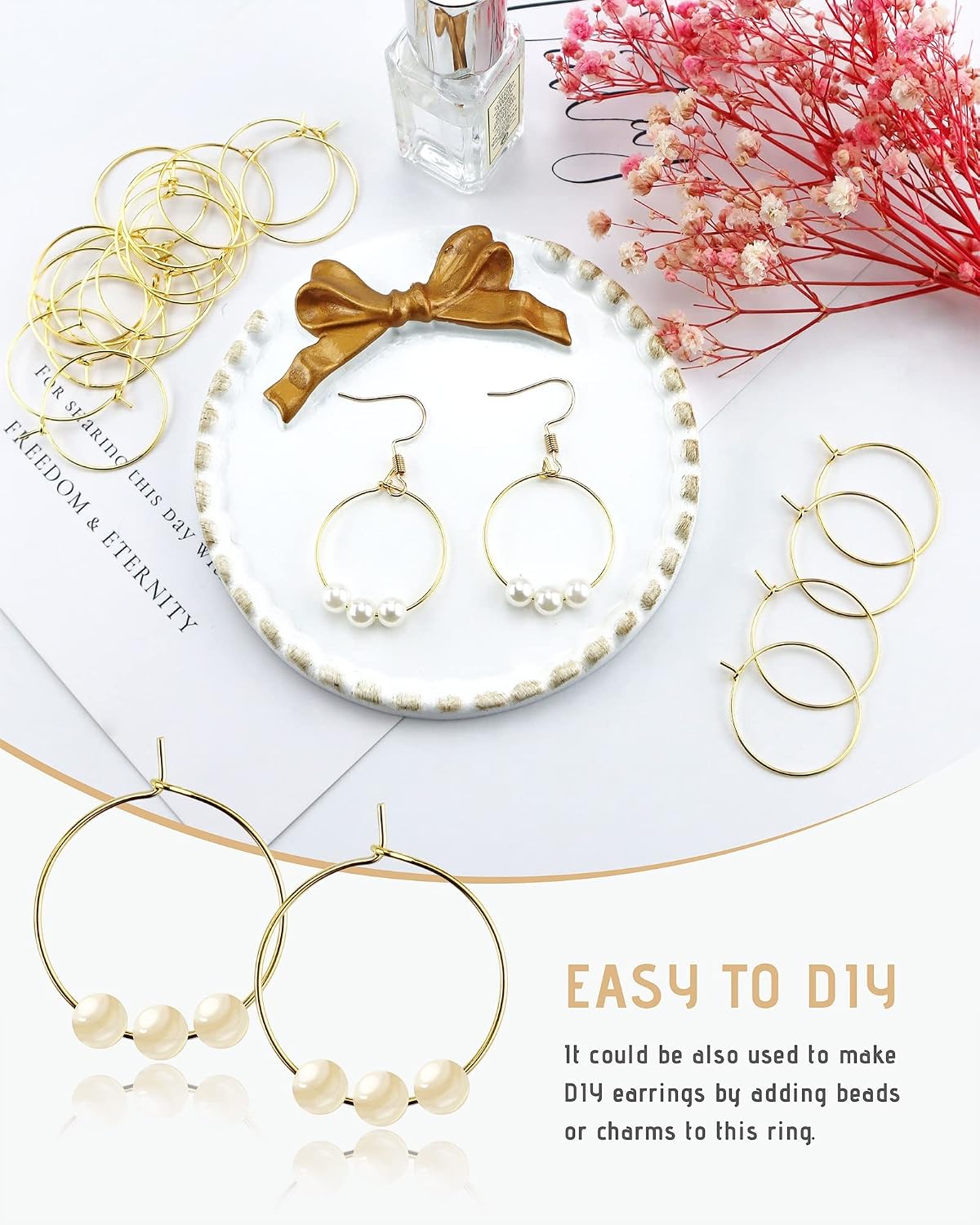 JIALEEY 100PCS Wine Glass Charm Rings 25mm Gold Plated Open Jump Ring Earring Beading Hoop for Jewelry Making Wedding Birthday Party Festival Favor