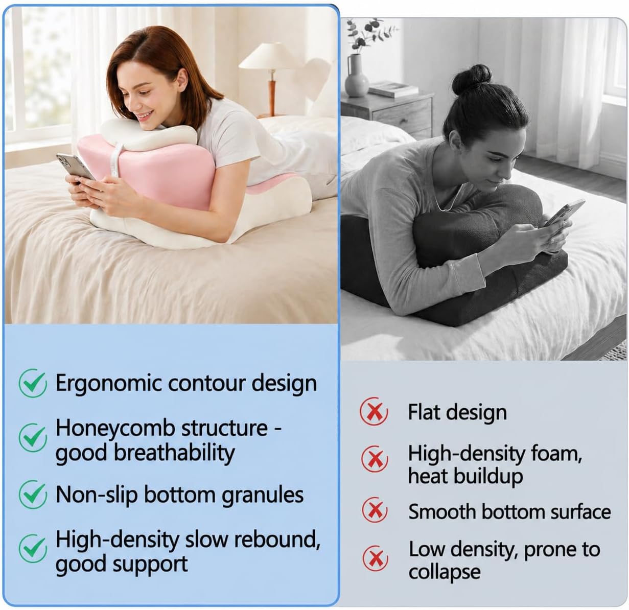 Memory Foam Ergonomic WedgePillow,Angled Support for for Bed, Helps Relieve Back&Waist Pain, with Removable Cover(Light Pink)