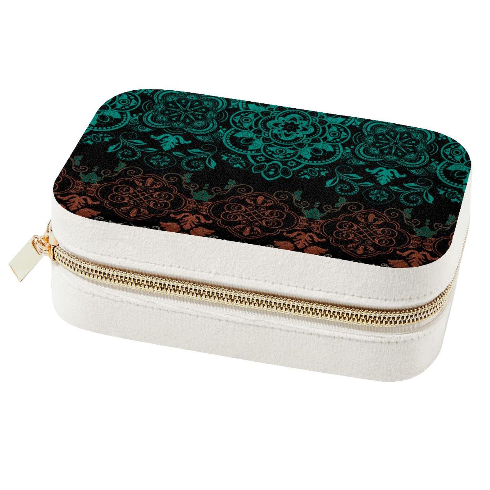 Boîte à bijoux de voyage au motif vintage bohème avec finitions soignées pour filles