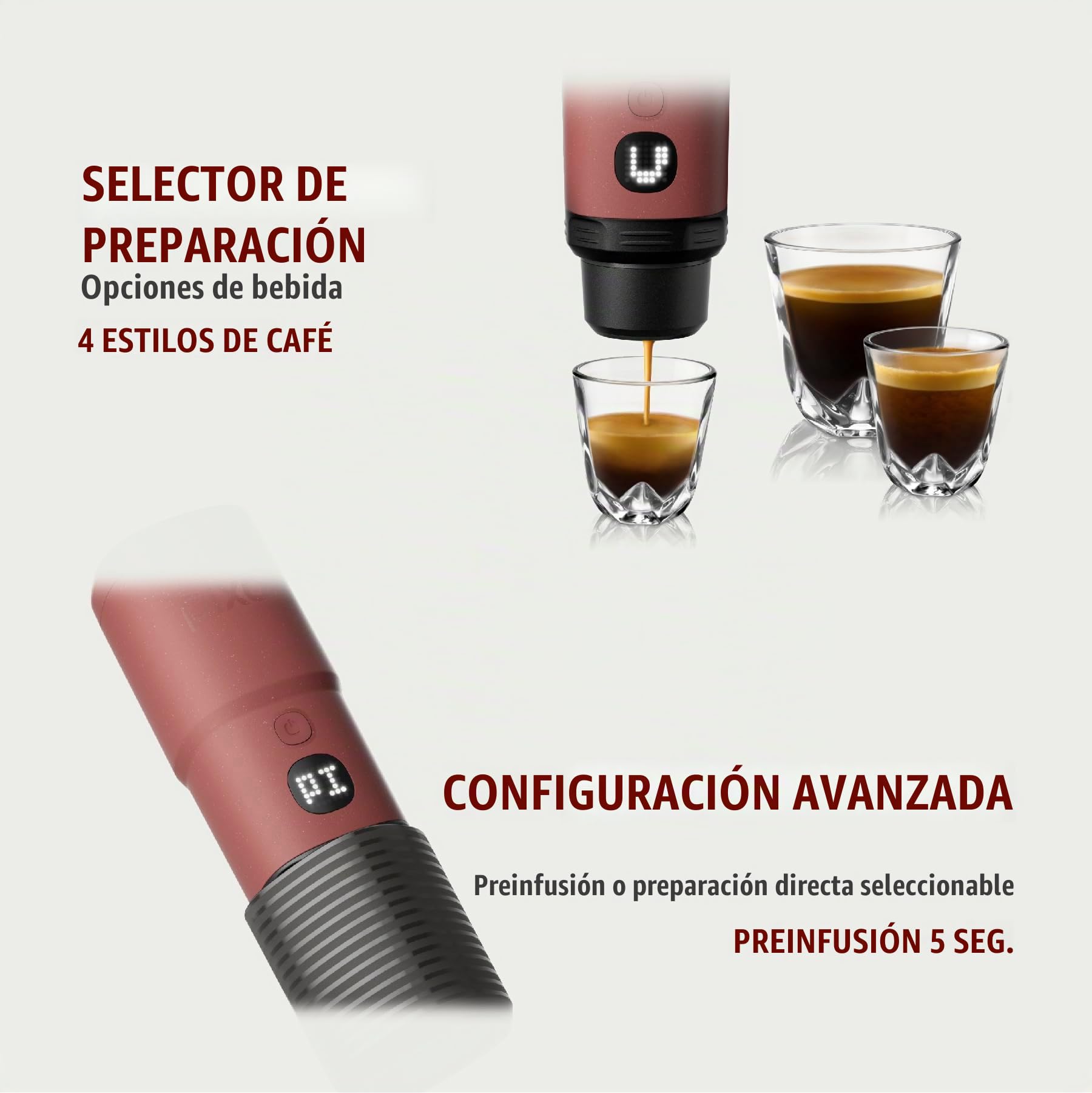 WACACO Cafetera eléctrica y portátil, con 4 tipos de café y calentamiento rápido, batería de 3 x 3000 mAh, cafetera espresso portátil de 20 bar para café molido y cápsula NS (rojo tuscan)