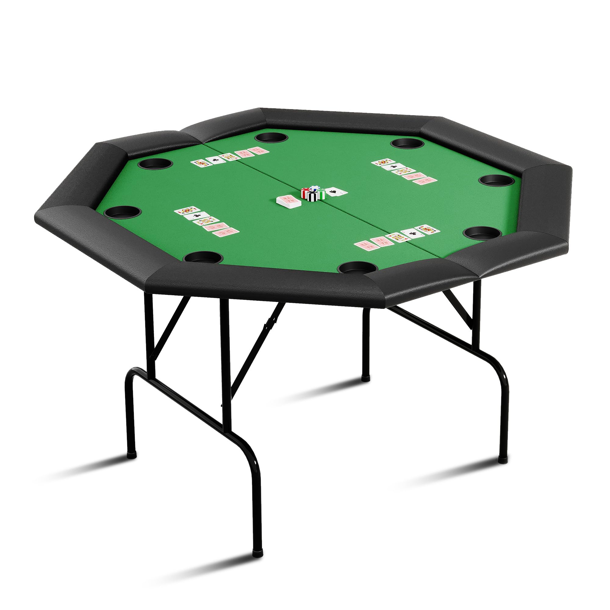 Hipicute Poker Table w/Metal Legs, Octagon Poker Table 8 Cup Holders, Blackjack Gaming Table with Water-Resistant Cushioned Rail