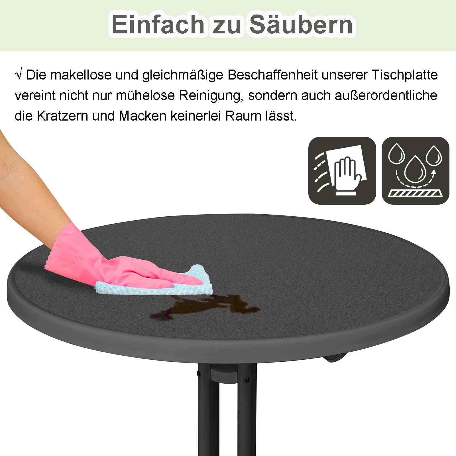 AufuN Mesa alta plegable de 80 cm de diámetro, de aluminio, redonda, 110 cm de alto, fácil montaje, mesa de fiesta, metal MDF con recubrimiento en polvo, para exterior e interior, color negro