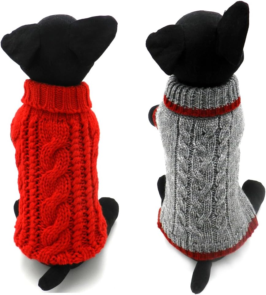 Dog Sweater, 2 Pack Wool Turtleneck Classic Handwork Knit Dog Sweater for Small Medium Dogs or Cat, Ultra Soft and Warm Puppy Sweater for Winter for Your Lovely Dog&cat（S）