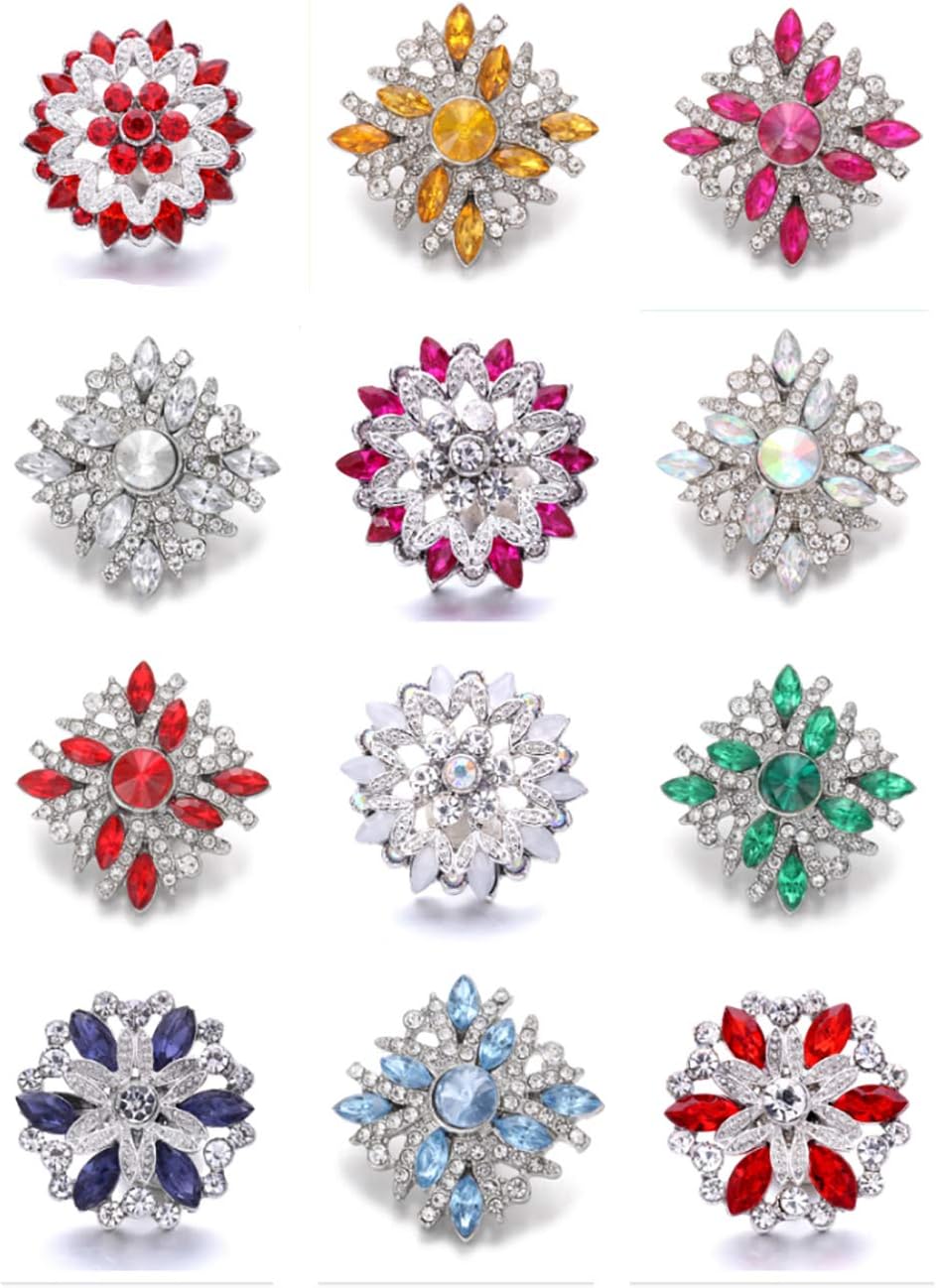 Lovglisten Flower Snap Button Charms Rhinestone Crystal Snap Jewelry for 18MM 20MM Snap Bracelet Charm Jewelry Pack of 12pcs