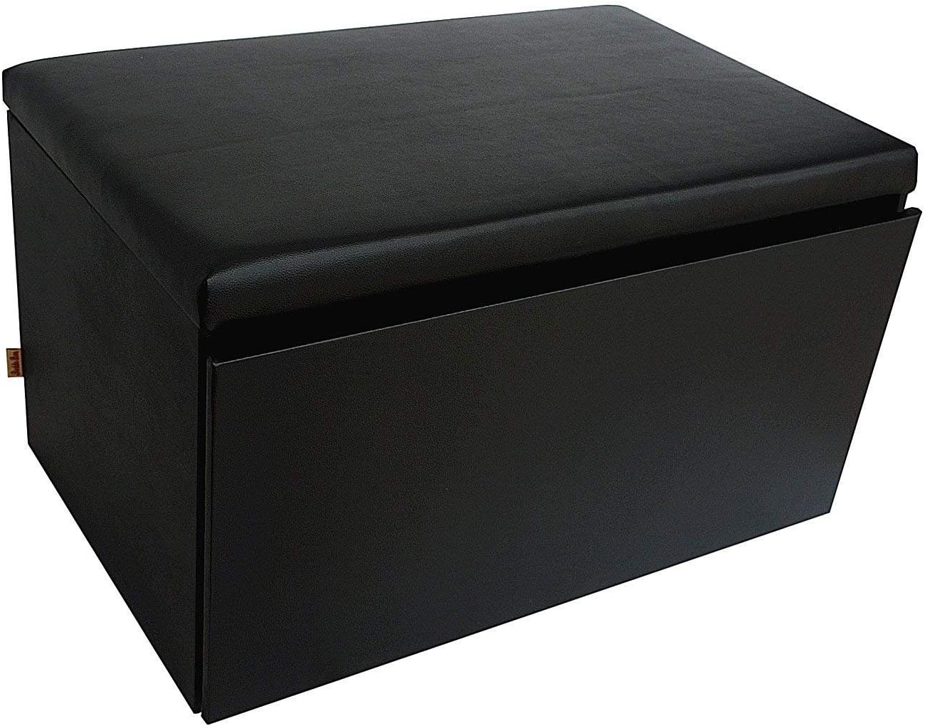 Storage Ottoman Cabinet, Folding Storage Bench with Drawer for Shoes and Clothes, Faux Leather Storage Chest/Footrest, Waterproof Versatile Storage Box(Black & Red)