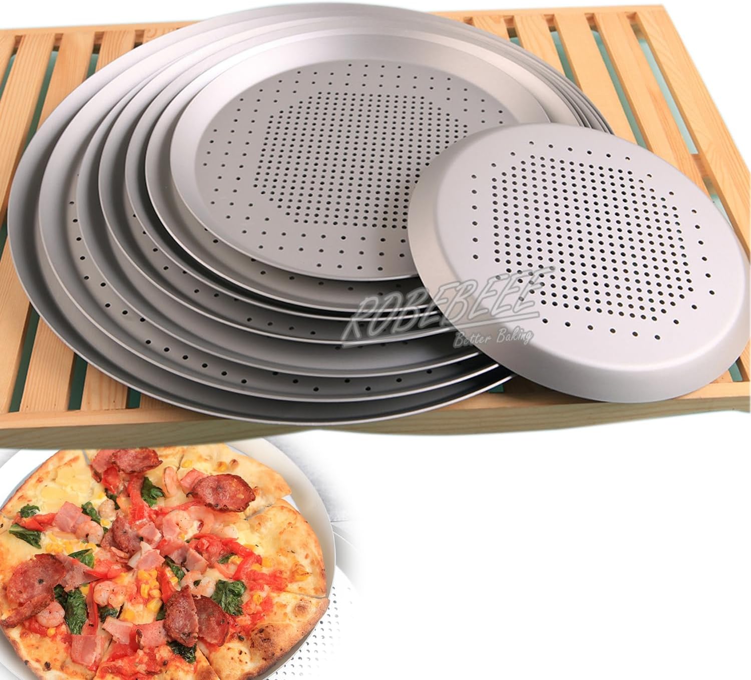 6.5-15 Inch Leaky Round Shape Premium Anodizing Aluminium Pie Pan Pizza Plate Cookie Biscuit Baking Sheet With Holes DIY Kitchen (13 Inch Pizza Pan with Holes)