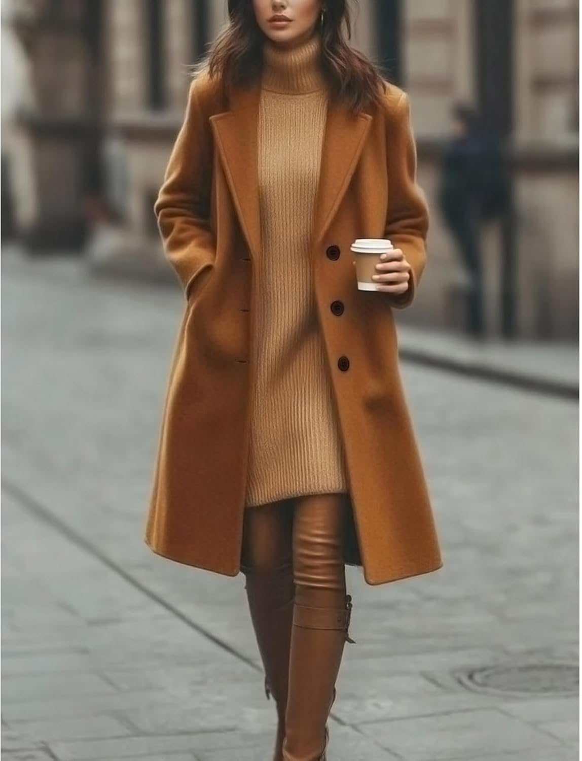 ECDAHICC Women's Winter Long Wool Pea Coat Blended Classy Single Breasted Trench Jacket Dress Overcoat