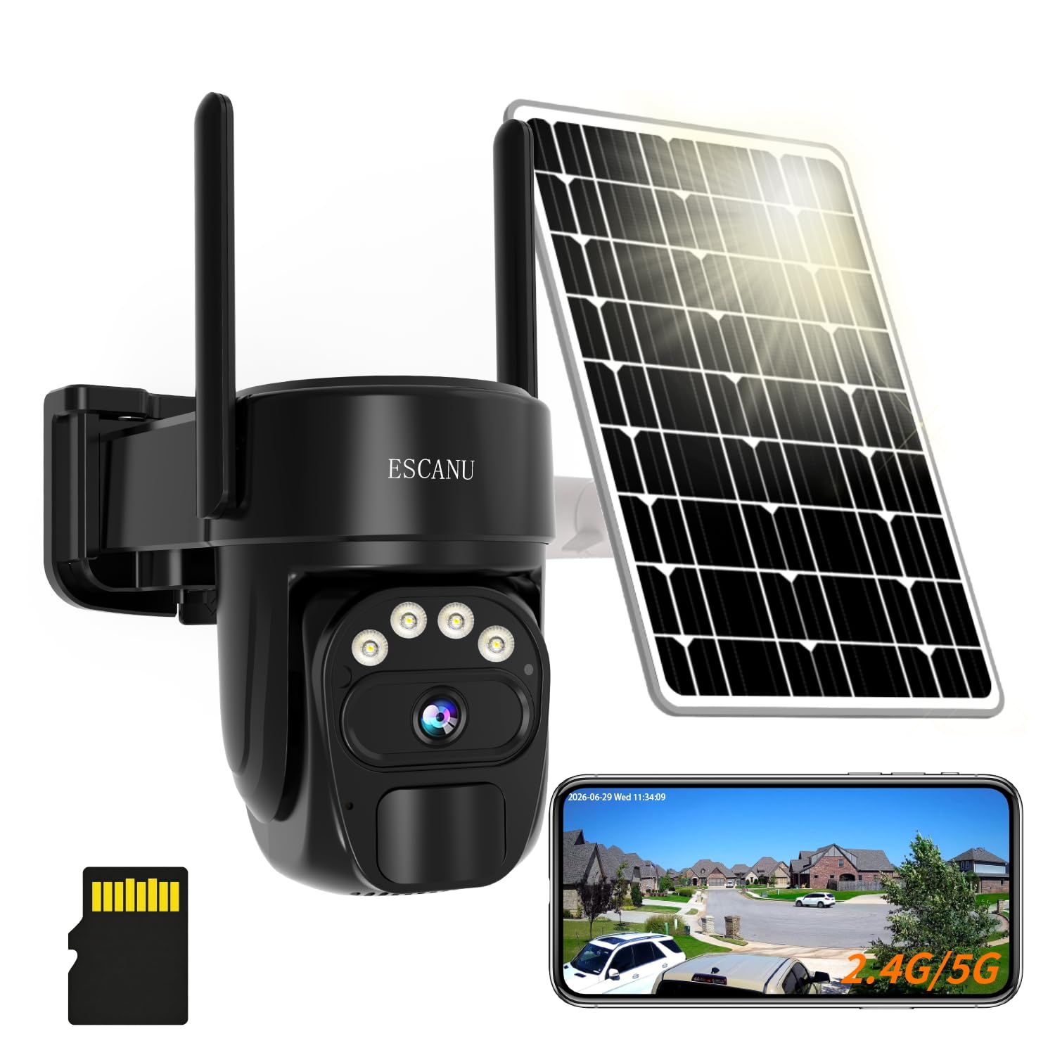 ESCANU Security Cameras Wirelss Outdoor Solar Powered for Home Security,360 View Outside Camera, 5G/2.4GHz WiFi,Motion Detection,IP-65 Weather Proof,Color Night Vision-image-35