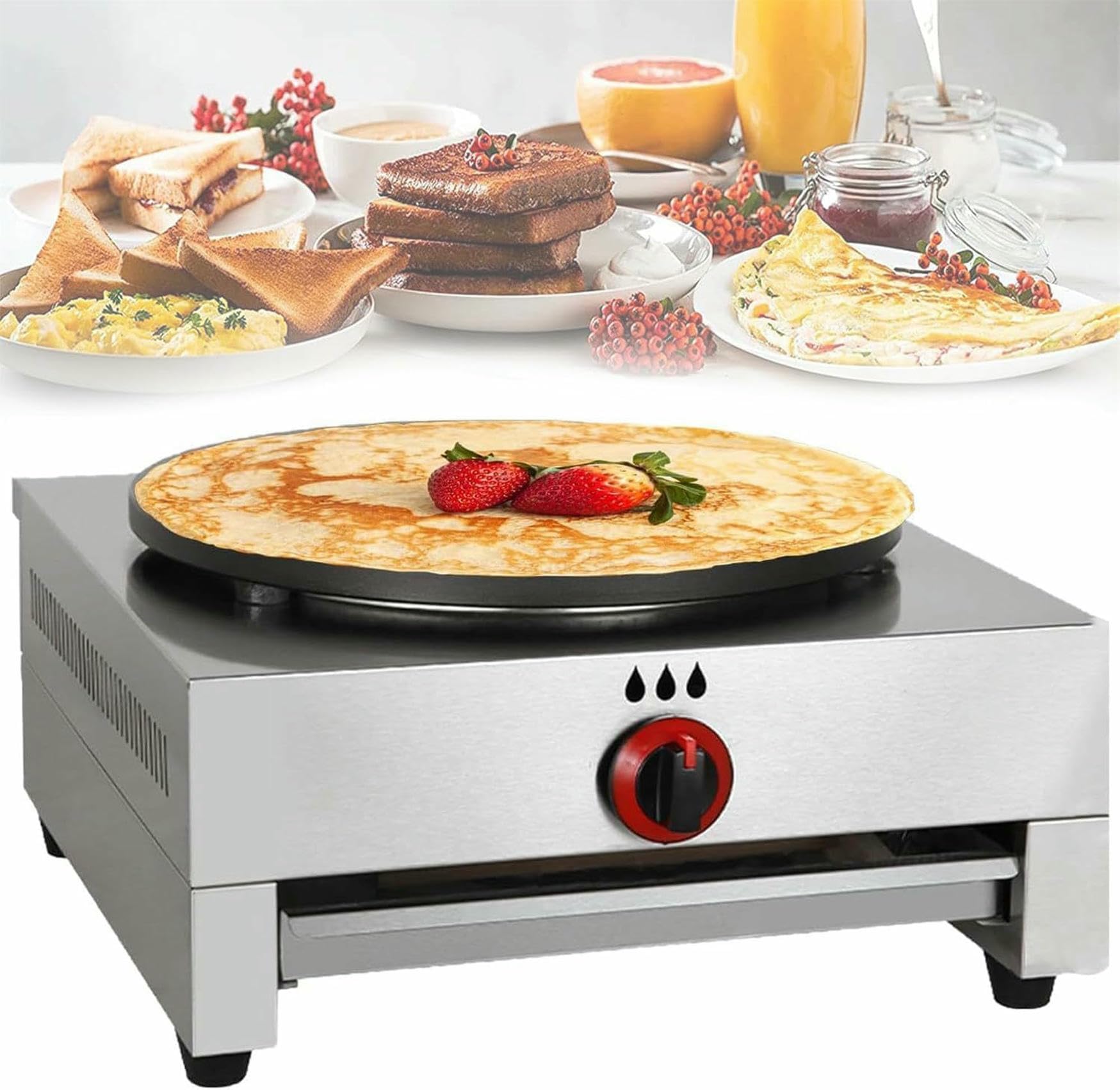 Produttore di Crepe da 15,7 Pollici, Produttore di Crepe Commerciale, Piastra Antiaderente in Acciaio Inossidabile per Pane Piatto E Blintzes, Energia Antincendio Regolabile