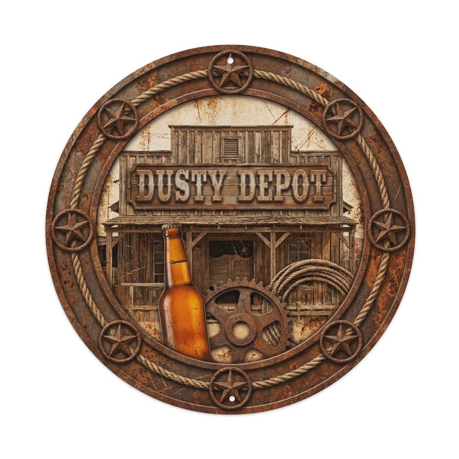 Vintage Beer Western Cowboy Dusty Depot Retro Bar for Pub Vintage Metal Tin Sign Plaque Wall Decor for Cafe, Club Bar, Office, Garden Metal Poster 8x8Inch