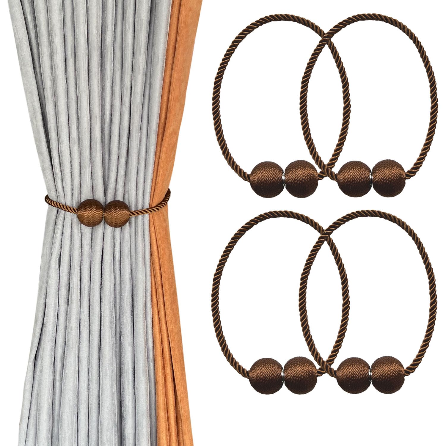 Alzapaños de cortina magnéticos OUdini cuerda gris 4 pack