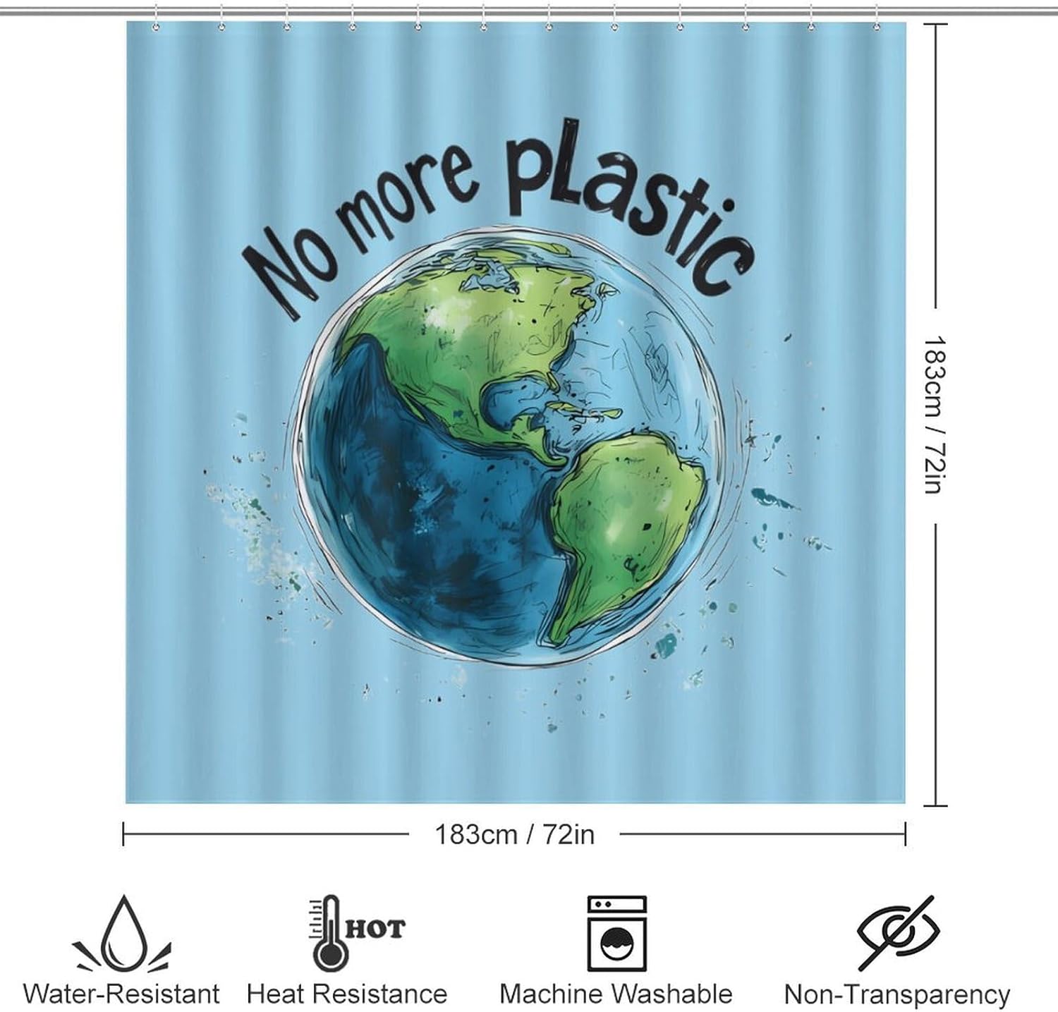 No More Plastic Modern Bathroom Sets with Shower Curtain and Rugs Decor 4 Pcs with 12 Hooks