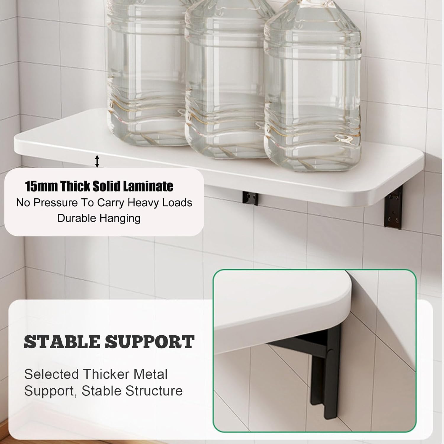 Wall Mounted Folding Desk - White Laundry Table, Space-Saving Countertop, 55lbs Capacity, Foldable Shelf for RV & Small Spaces (Walnut, 47.2"x11.8")