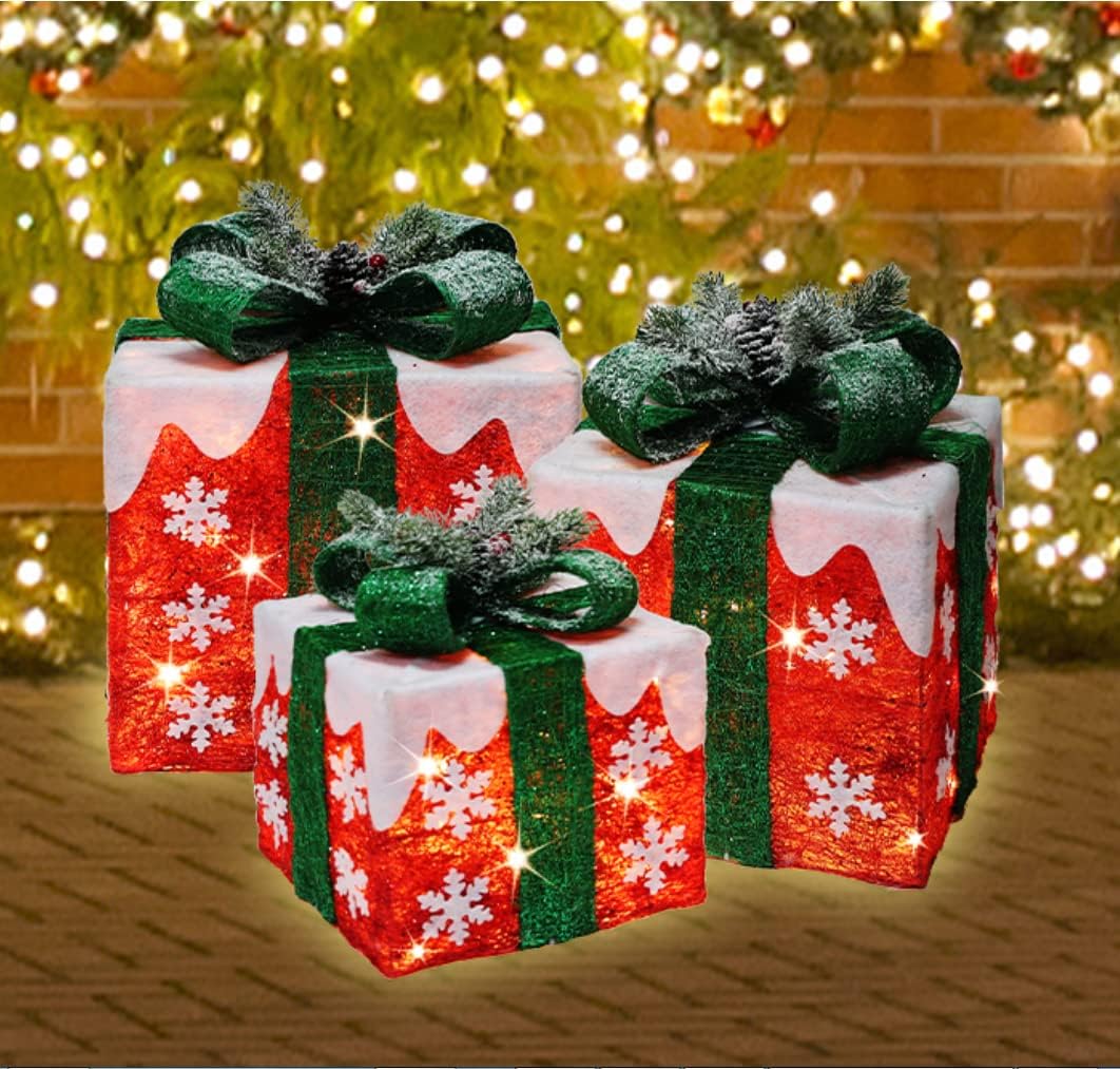 LAMPHOME 91 LED Christmas Set of 3 Lighted Gift Boxes