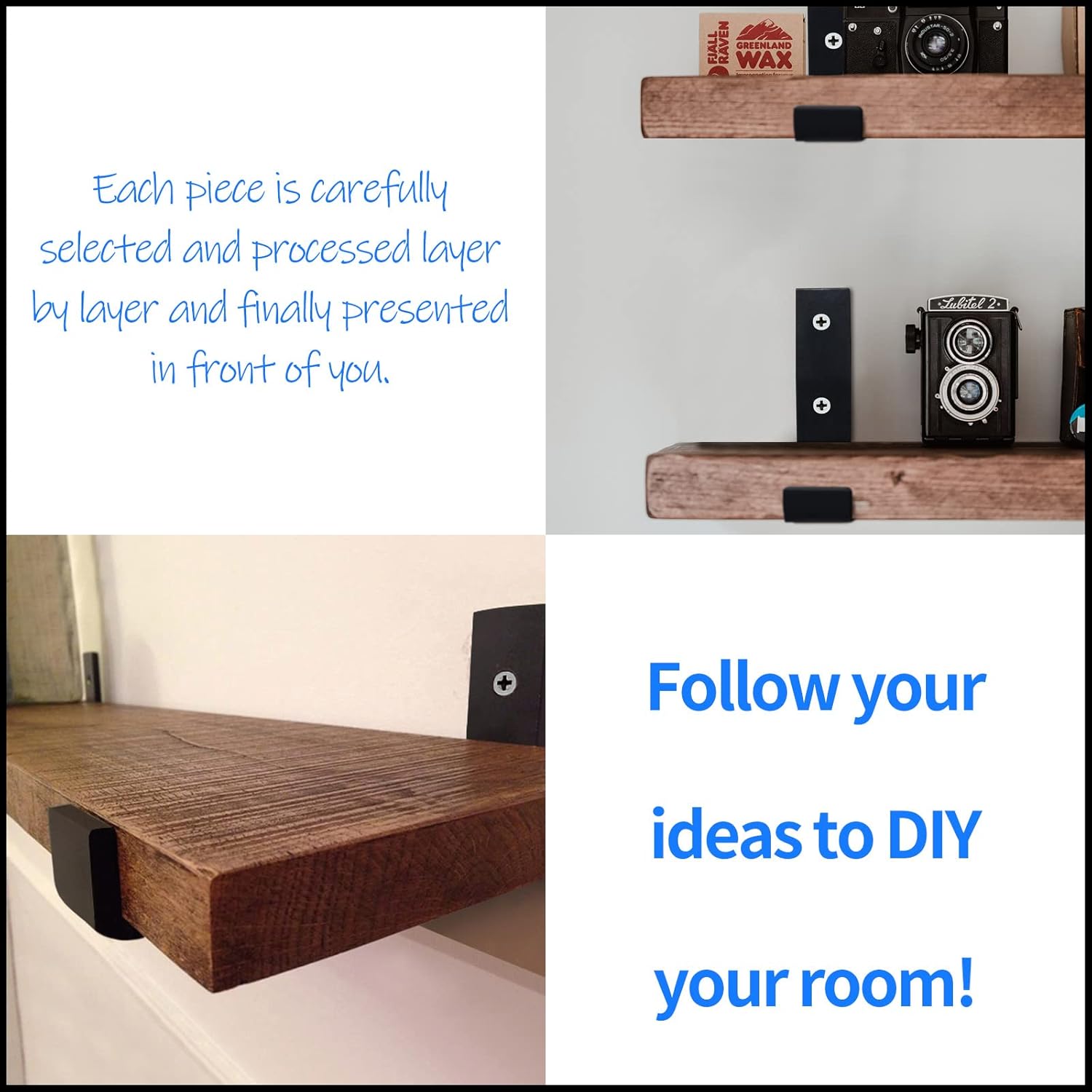 HEART ART Black Shelf Bracket 6 inch, Shelf Bracket 12 Pack,J Metal Heavy Duty Shelf Support Brackets，6.3" L×4.8" H×1.2" W