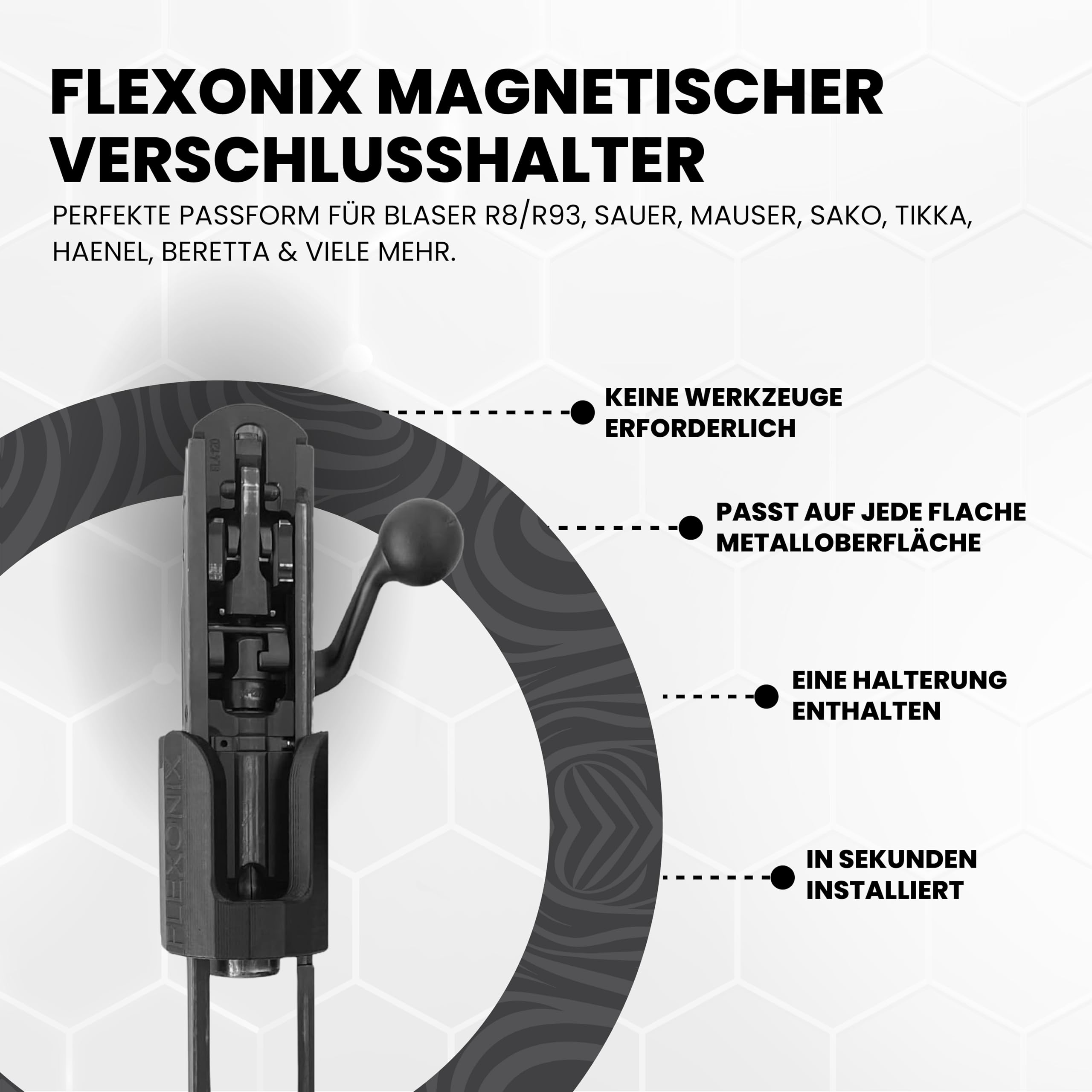 Magnetische Verschlusshalterung für Blaser R8/R93, Mauser, Sauer & Sako – Universal Zylinderverschluss-Halter für Waffenschrank – Sicher & platzsparend, für Fast alle Kalibergruppen geeignet