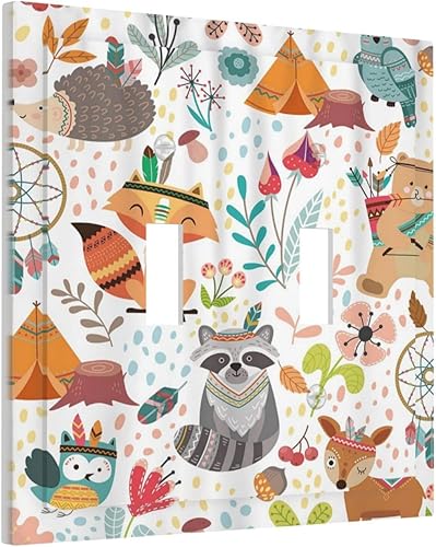 Wpshijia Placa de interruptor de luz de 2 cuadrillas con diseño de animales del bosque, placa decorativa de pared de doble palanca, placa frontal disponible en Yaxa Venezuela