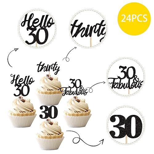 Miniatura 59 de 24 piezas de decoraciones oficiales para cupcakes de cumpleaños número 13 Hello 13 Thirteen Cupcake Picks 13th Birthday Cake Decor Supplies Black