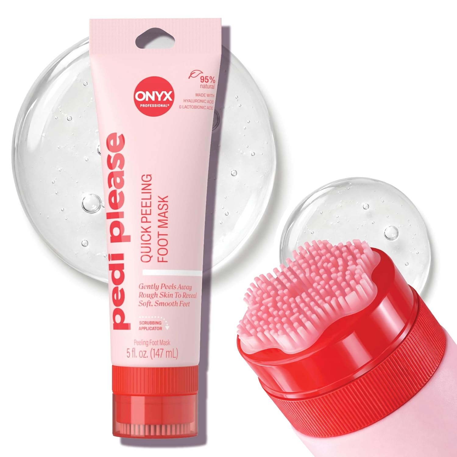 Onyx Professional Pedi Please Foot Mask - Quick Peeling, Gently Peels Away Rough Skin to Reveal Soft Smooth Skin, Includes Built-in Brush & Scrubbing Applicator, 5 fl. oz.