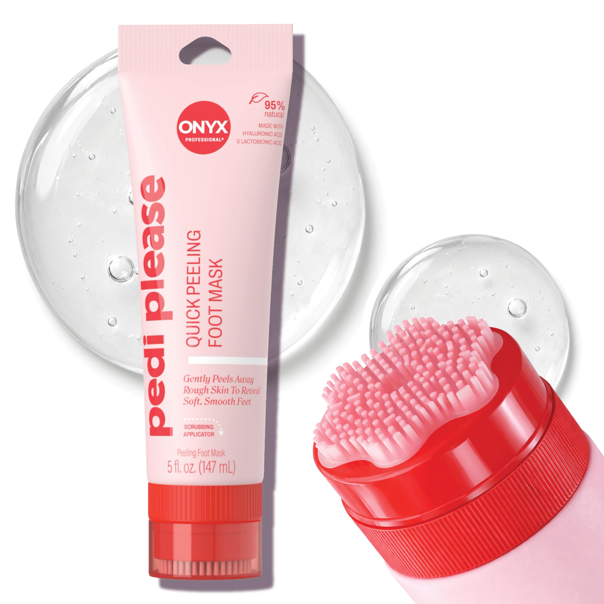 Onyx Professional Pedi Please Foot Mask - Quick Peeling, Gently Peels Away Rough Skin to Reveal Soft Smooth Skin, Includes Built-in Brush & Scrubbing Applicator, 5 fl. oz.