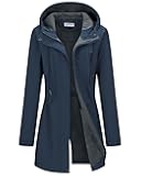 Women's Softshell Long Jacket with Hood Fleece Lined Windproof Warm up Waterproof Windbreaker