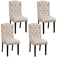 Yaheetech Set 4 Sedie Sala da Pranzo Tessuto Imbottite Eleganti Gambe in Legno Massello