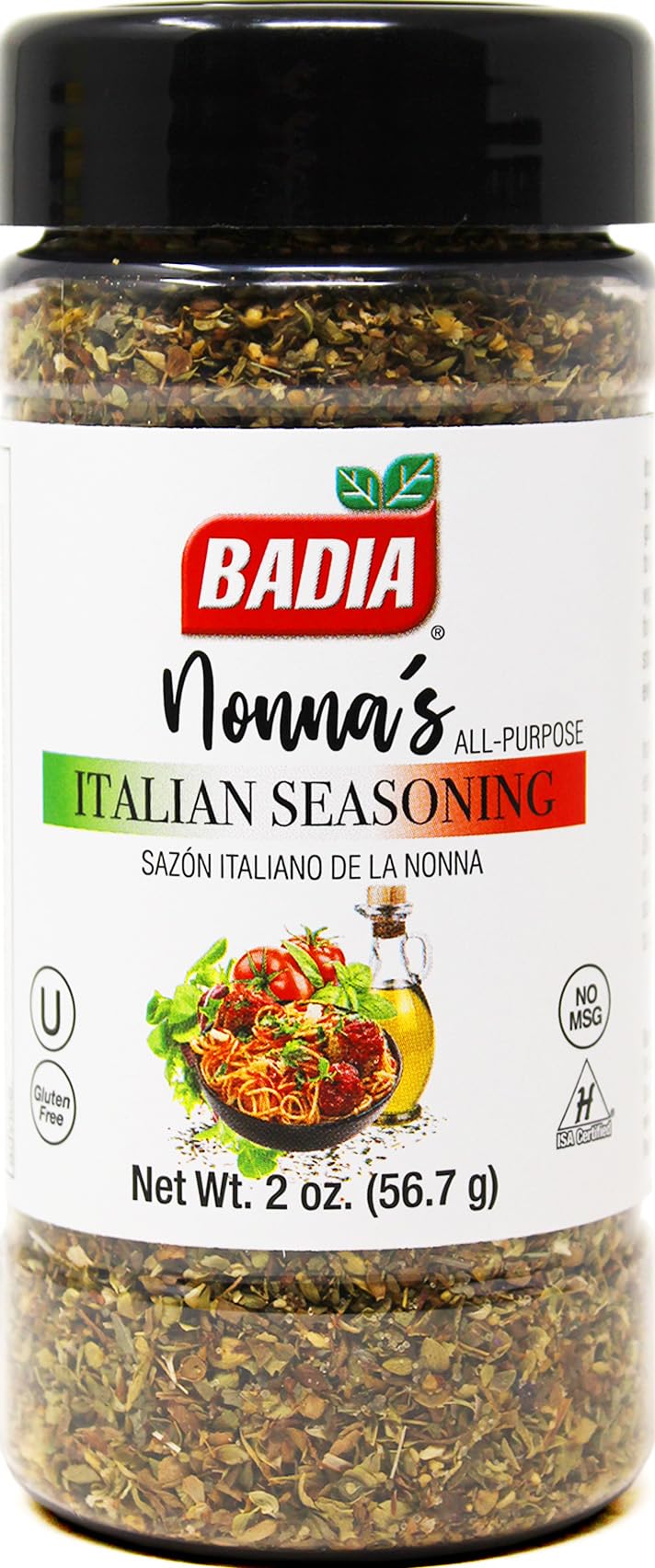 Badia Nonna's All Purpose Italian Seasoning, 2 oz - Oregano, Basil, Garlic, Salt Blend, Meats, Pastas, Vegetables, Gluten Free, No Msg