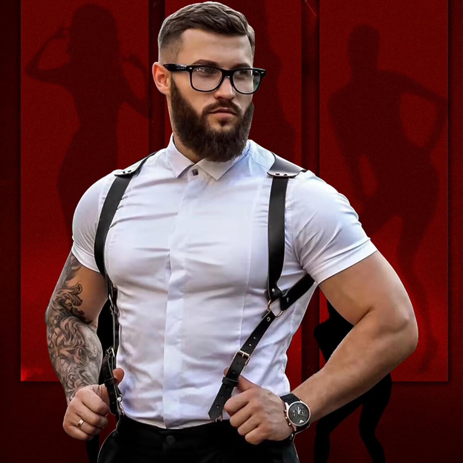 Men's Adjustable PU Leather Chest Harness Body Strap, Gothic Biker Clubwear Vest for Cosplay, Nightclub Outfits - Image 2