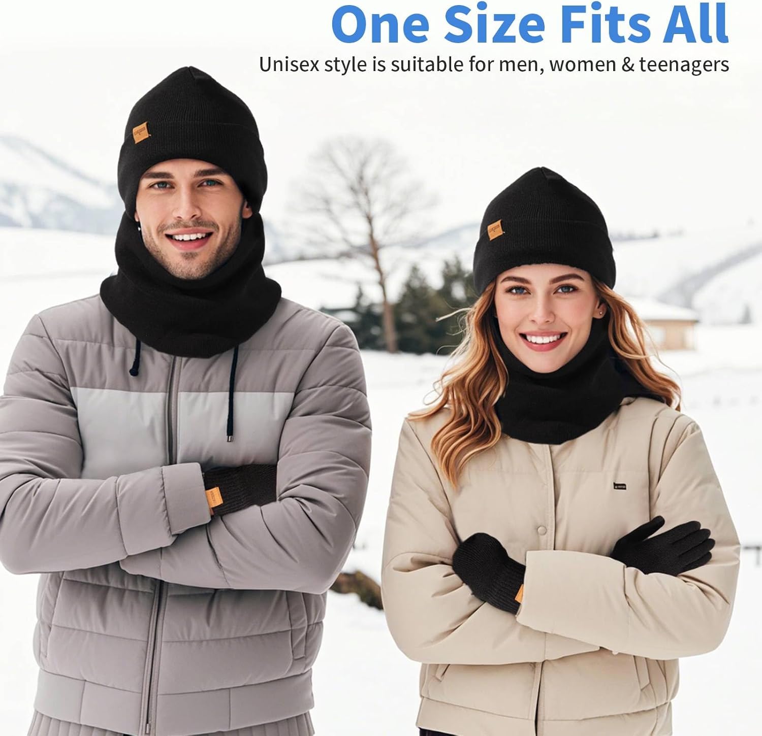 Winter Beanie Scarf Gloves Set for Men Women - Thermal Wool Lining Knit Beanies & Touchscreen Gloves (One Size) - Image 6