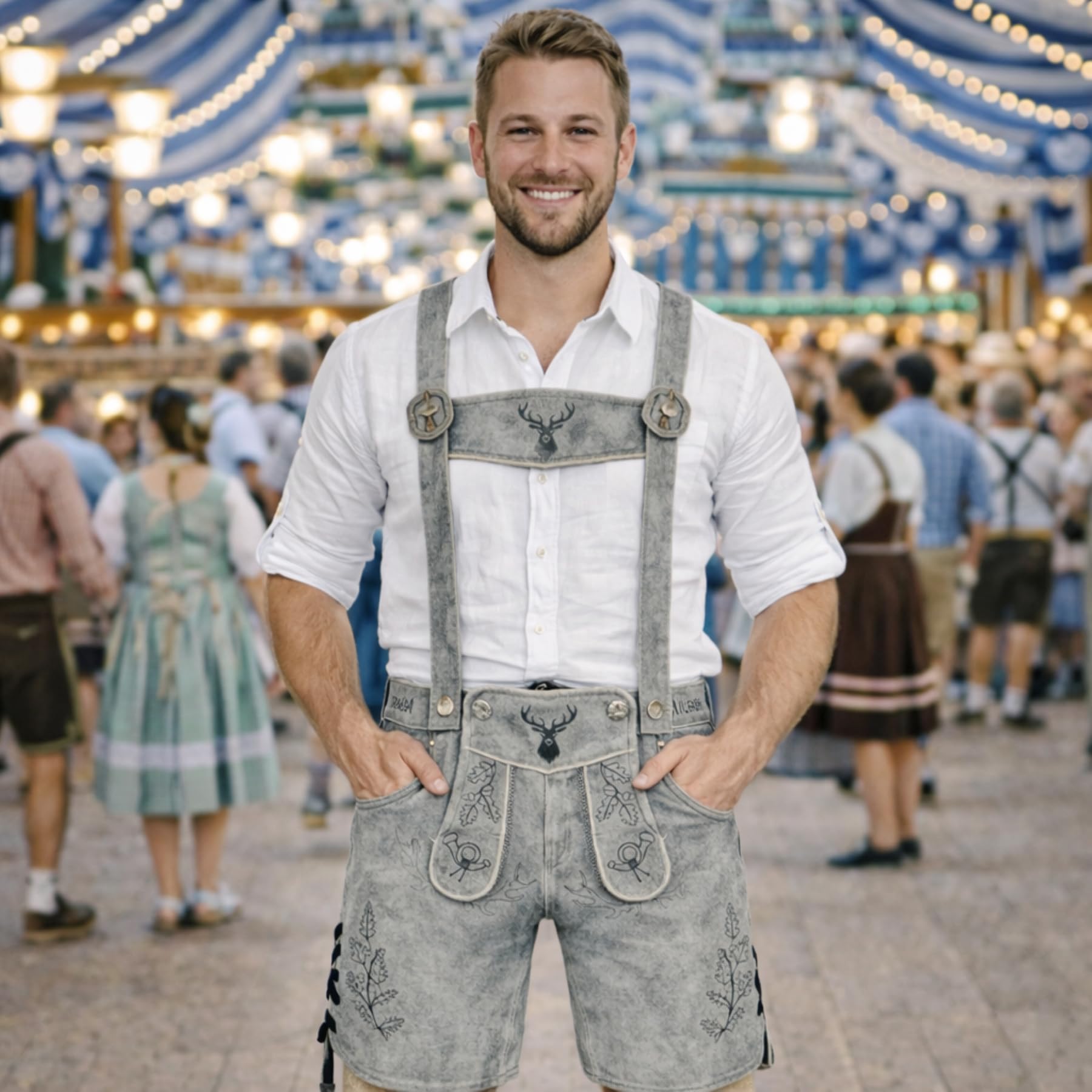 PAULGOS Herren Trachten Lederhose HK5-ANTIK+ Träger, Echtes Leder, Gr. 44-60