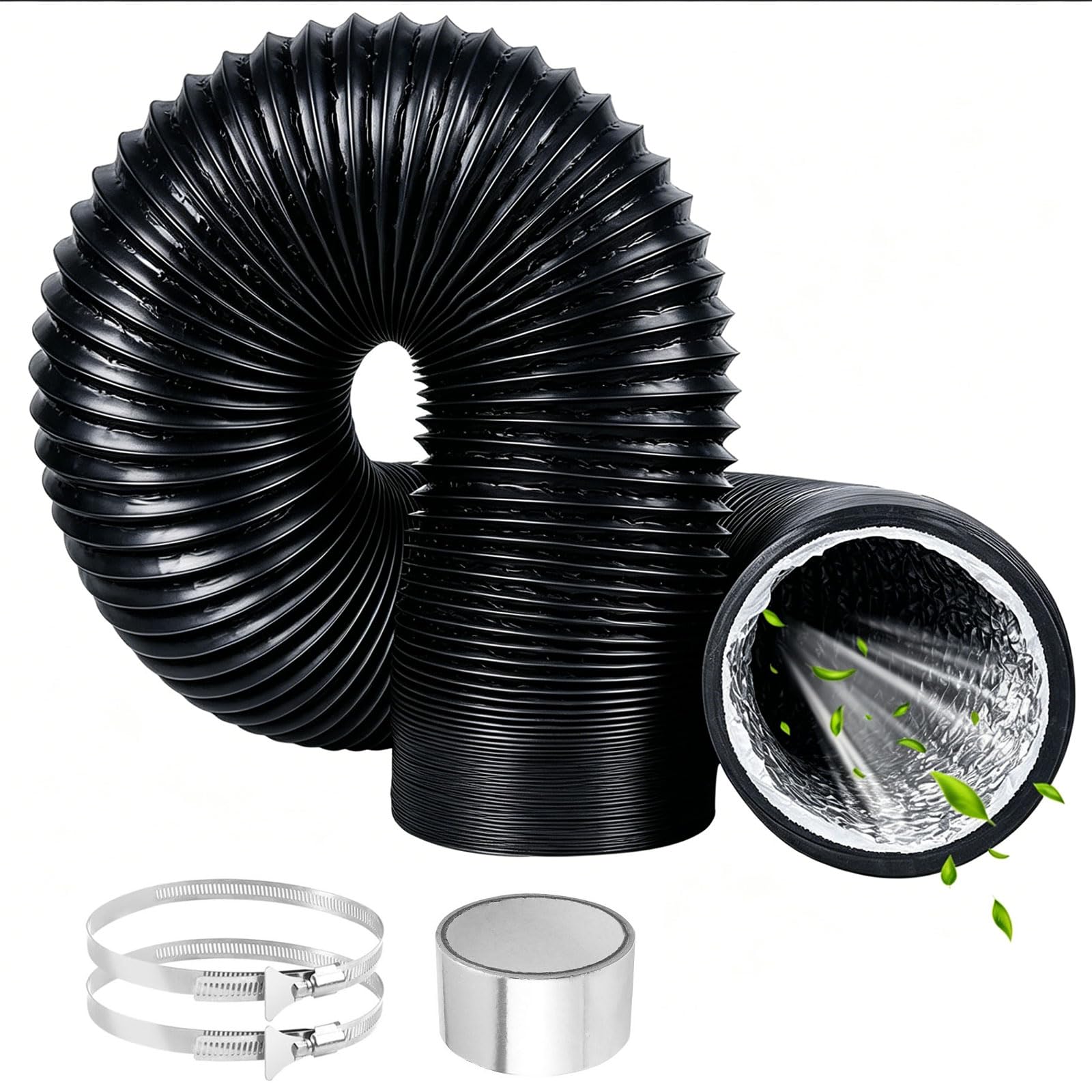 ComPDCVD Ducting Tumble Dryer Hose Portable Air Conditioner Hose Clothing Dryer Hoses Venting Duct PVC Flexible Air Con Vent Universal Pipe (100mm Ducting Black)
