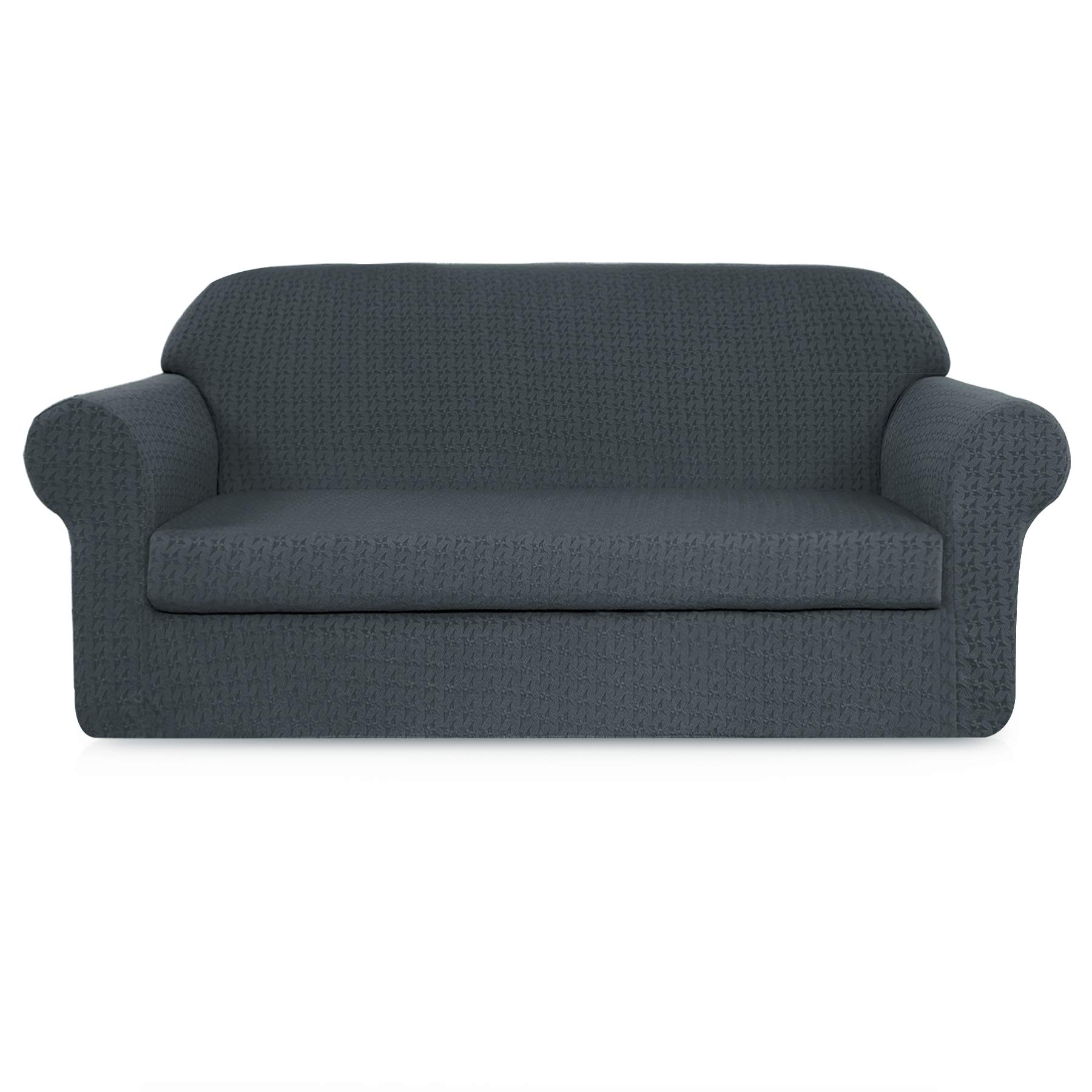 TIKAMI2-Piece Jacquard Spandex Couch Covers Fitted Sofa Cover Stretch Sofa Slipcovers loveseat Grey VCTKMSFFC02-8