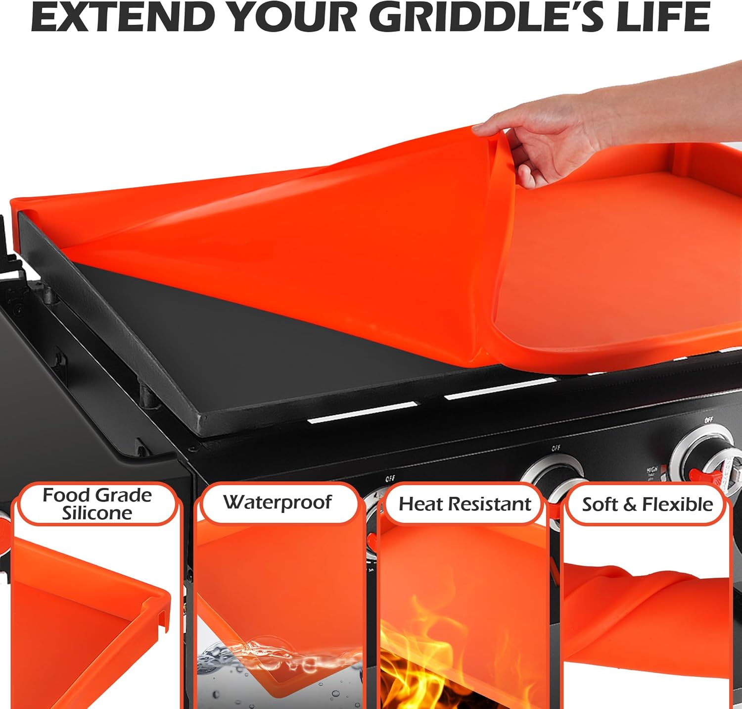 Upgraded Blackstone Griddle Cleaning Kit, with 36 Inch Silicone Griddle Mat, Oil Cup Liner, Heat-Resistant Silicone Spatula Mat with Hanger, Griddle Scraper, Cleaning Brick, Scouring Pads