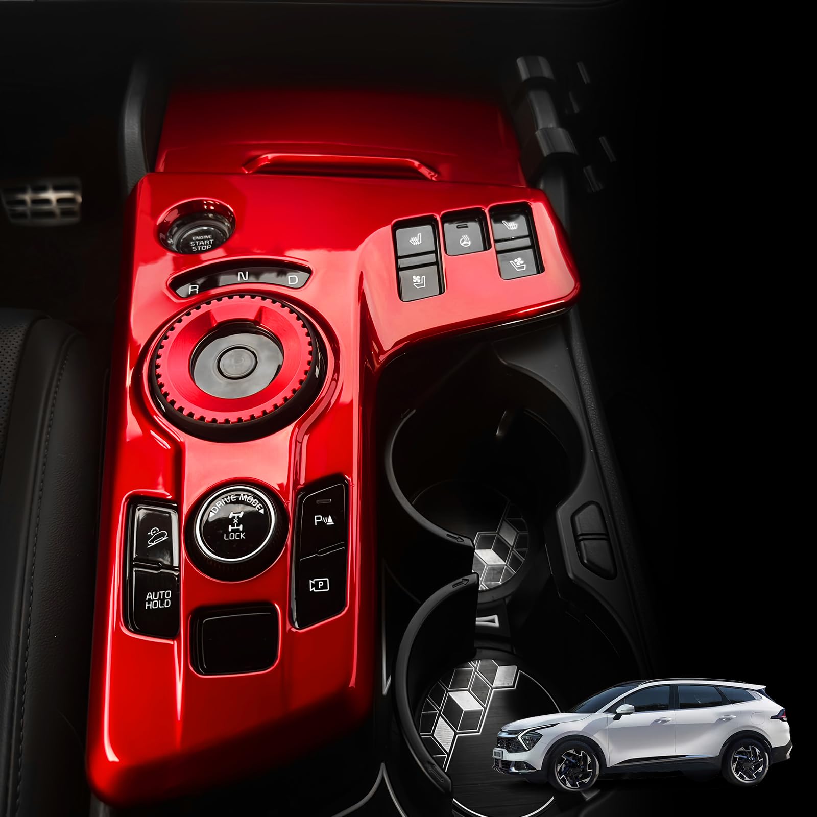YOUTOOCAR 2PCS Automatic Gear Shift Panel Covers Interior Trim Compatible with Kia Sportage 2023–2025 EX SX SX-Prestige Hybrid PHEV Accessories (Red)