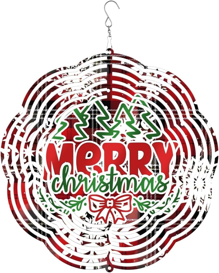Snowflake Merry Christmas Wind Spinners 3D Stainless Steel Laser Cut Metal Double Sided Printing-Hanging Indoor/Outdoor Decorations Yard Gardening Decor,Metal Kinetic Art 16x16 inches