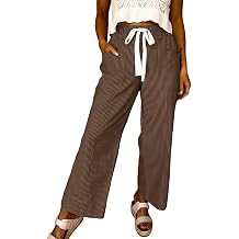 Acelitt Women Elastic Waist High Striped Pants, S-XXL