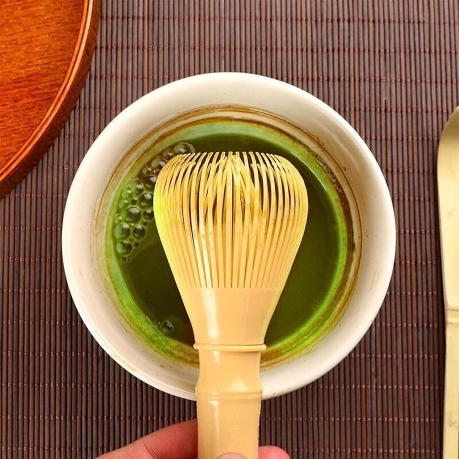 Silicone Matcha Whisk, Resin Matcha Whisk Chasen Brush Tools for Matcha Green Tea Powder, Reusable Food Grade Matcha Whisk Set,Matcha Brush with Whisk Holder(Yellow)